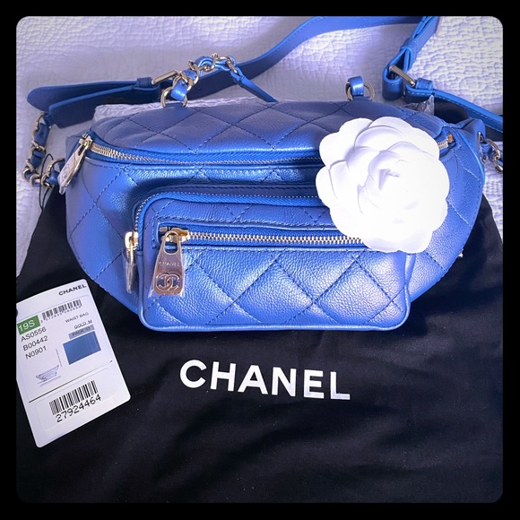 CHANEL Handbags - NEW CHANEL Iridescent Blue Quilted Waist Bel